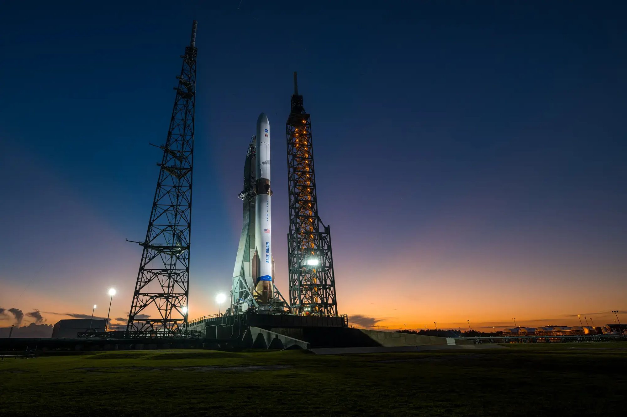 New Glenn on the launch pad at LC-36 ahead of the NG-2 mission, November 8, 2025.